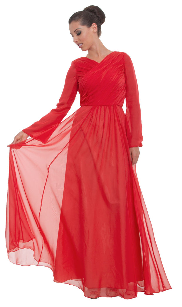 red silk long sleeve dress