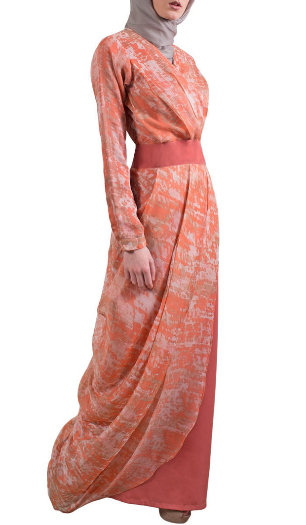 coral marble maxi dress