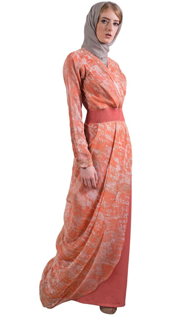 coral marble maxi dress