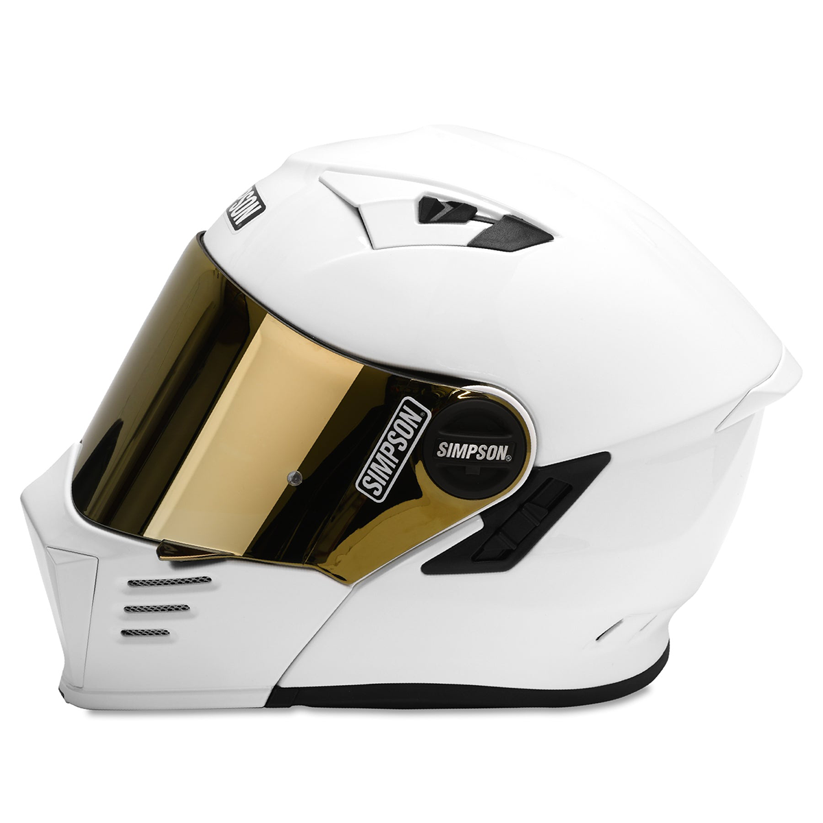 white and gold motorcycle helmet