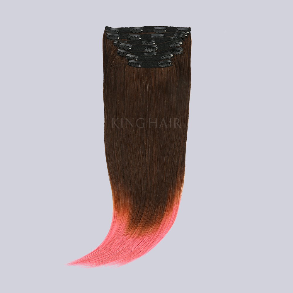 20 Inches Ombre2 Pastel Pink Remy Clip In Hair Extensions