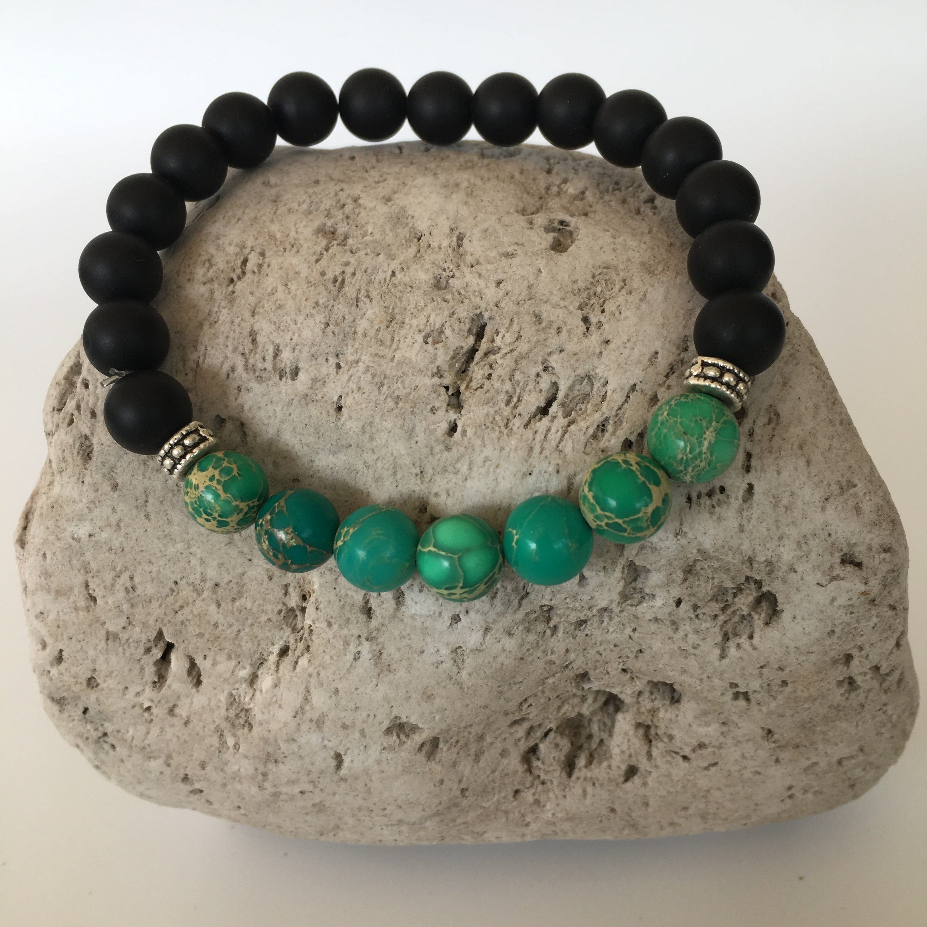 Natural Black Agate and Green Imperial 8mm Stone Bracelet - Earth And Soul