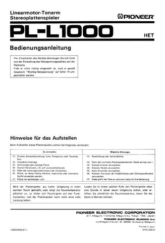 Pioneer Pl L1000 Linear Motor Arm Stereo Turntable Service Manual Inc The Manuals Service