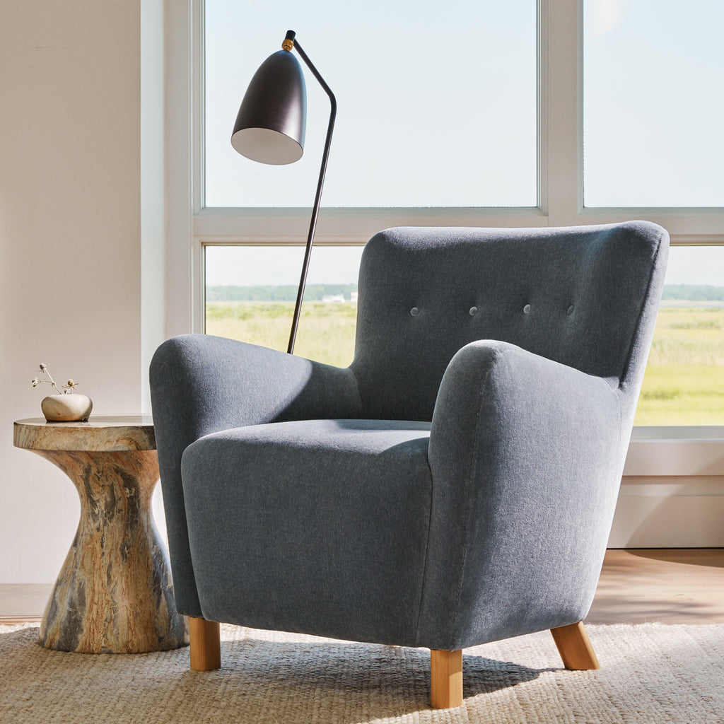 The Perry Chair in Slate Blue Mohair