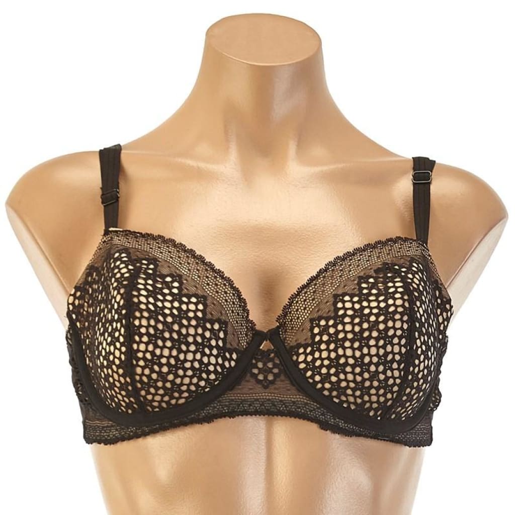 Dkny Dk2027 Sheer Lace Demi Underwire Bra 32c Black Nwt 