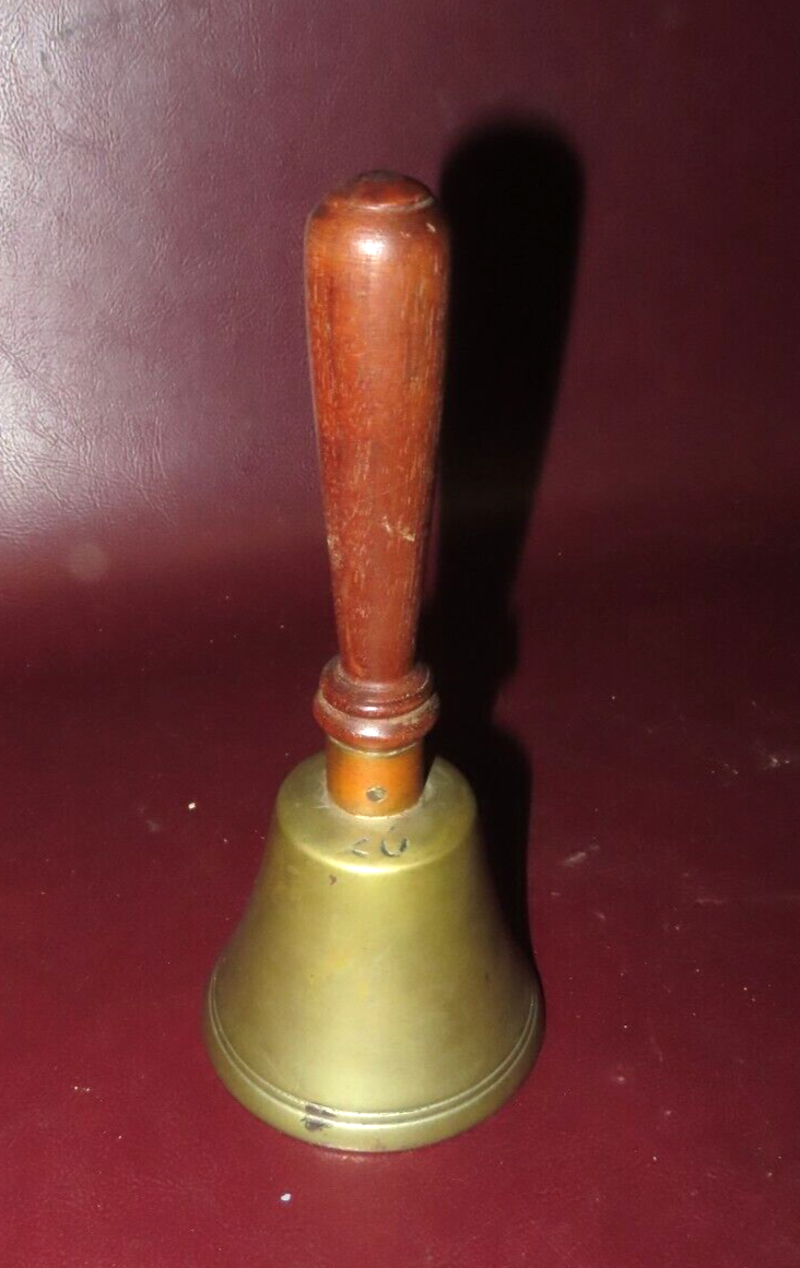 Antique 7" Long Brass School House Dinner Call Bell w/ Walnut Handle c. 1920