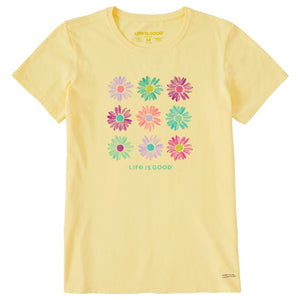 Women's Grid of Painted Daisies Short Sleeve Crusher Tee - Gold Rush Diamonds & Boutique