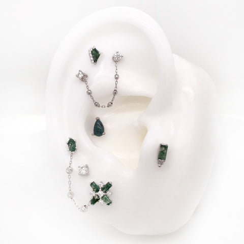 White gold and moss agate curation