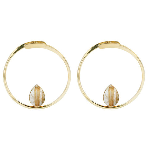 Fine metal hoop earrings with rutilated quartz 