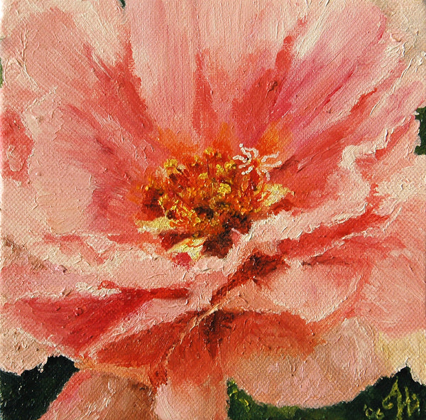 "Moss Rose" ~ Painting of a moss rose flower. Photo and painting by Ann Woodall