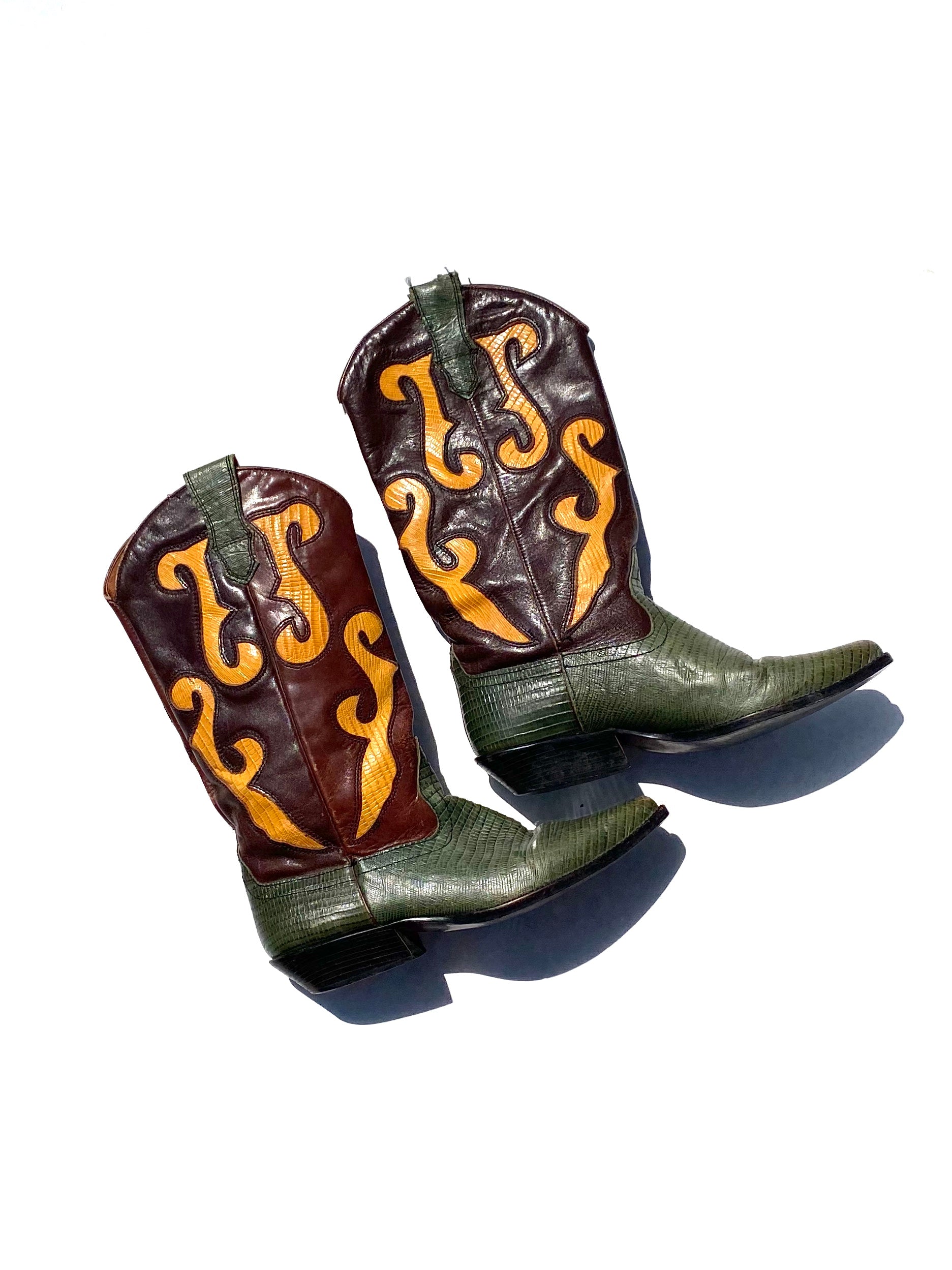 Vintage Western Boots - Green Snakeskin