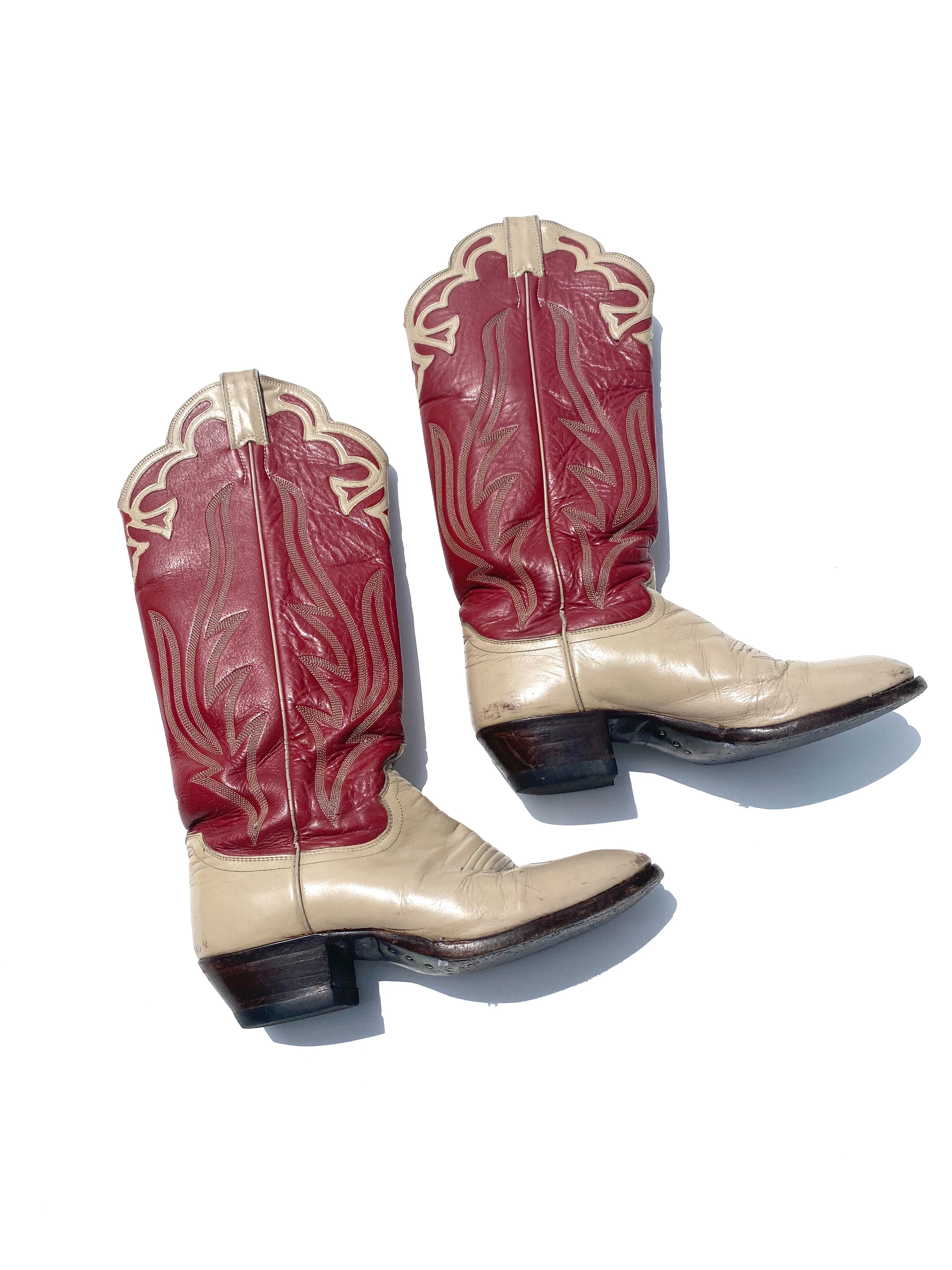 Vintage Western Boots - Red & Tan