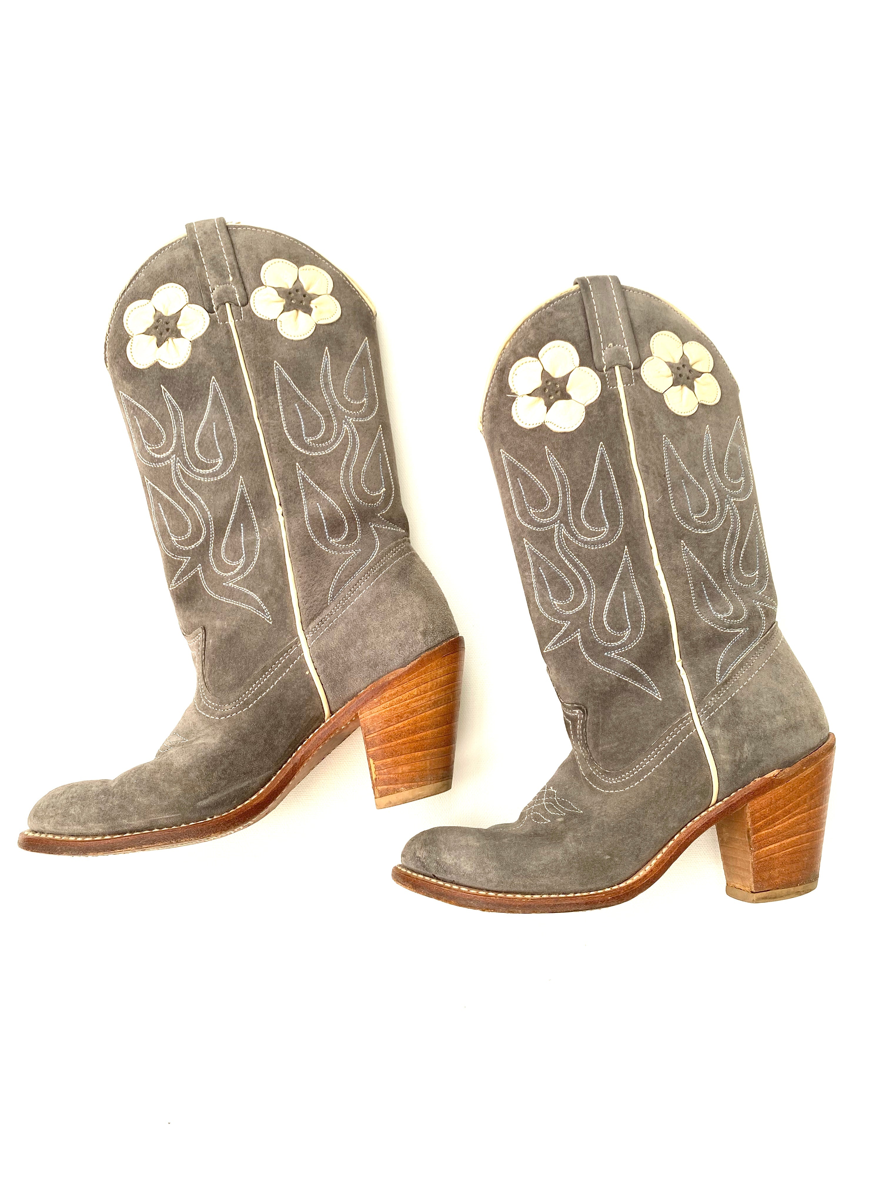 Vintage Western Boots - Gray Suede