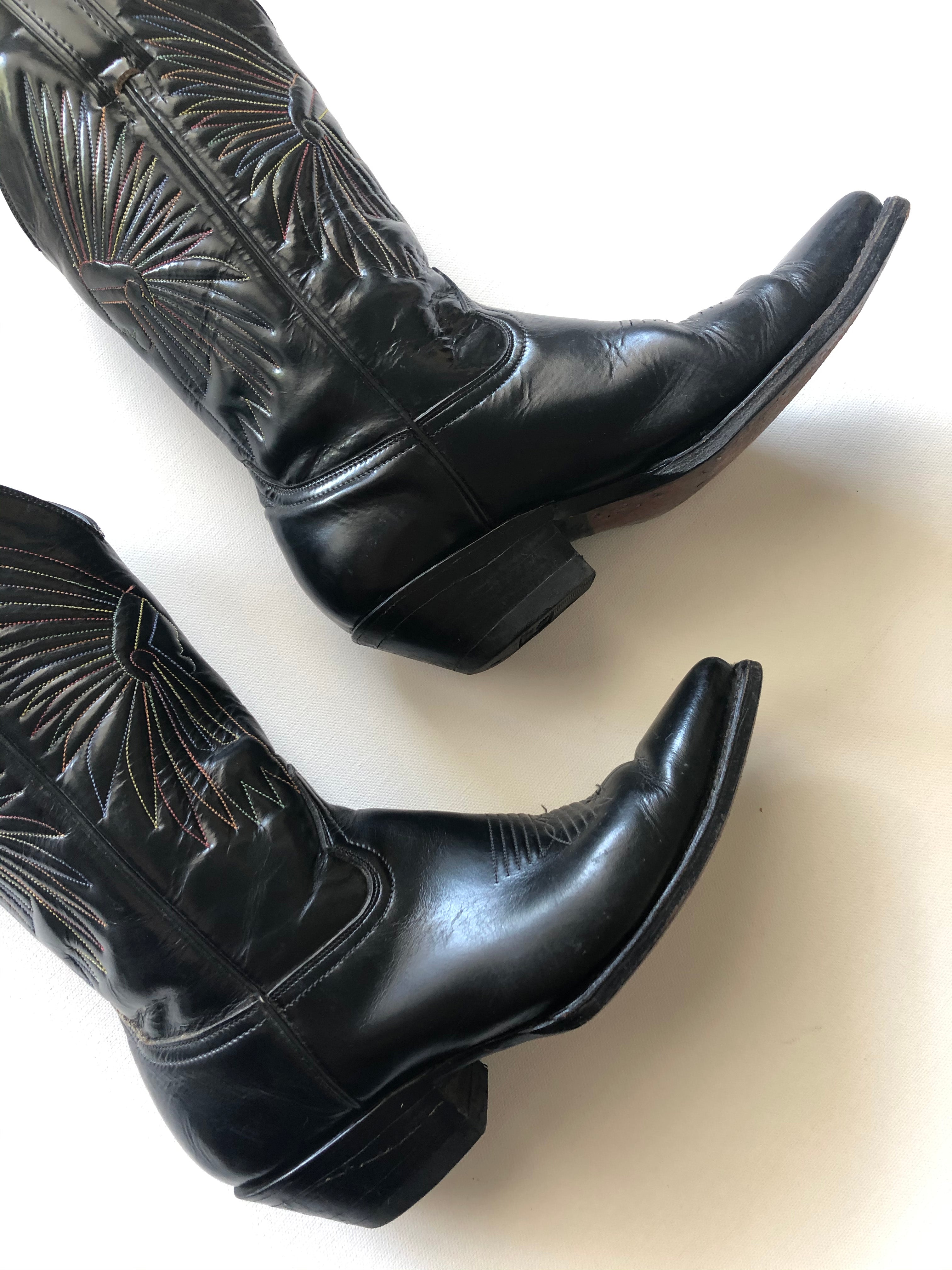 Vintage Western Boots - Embroidered Black