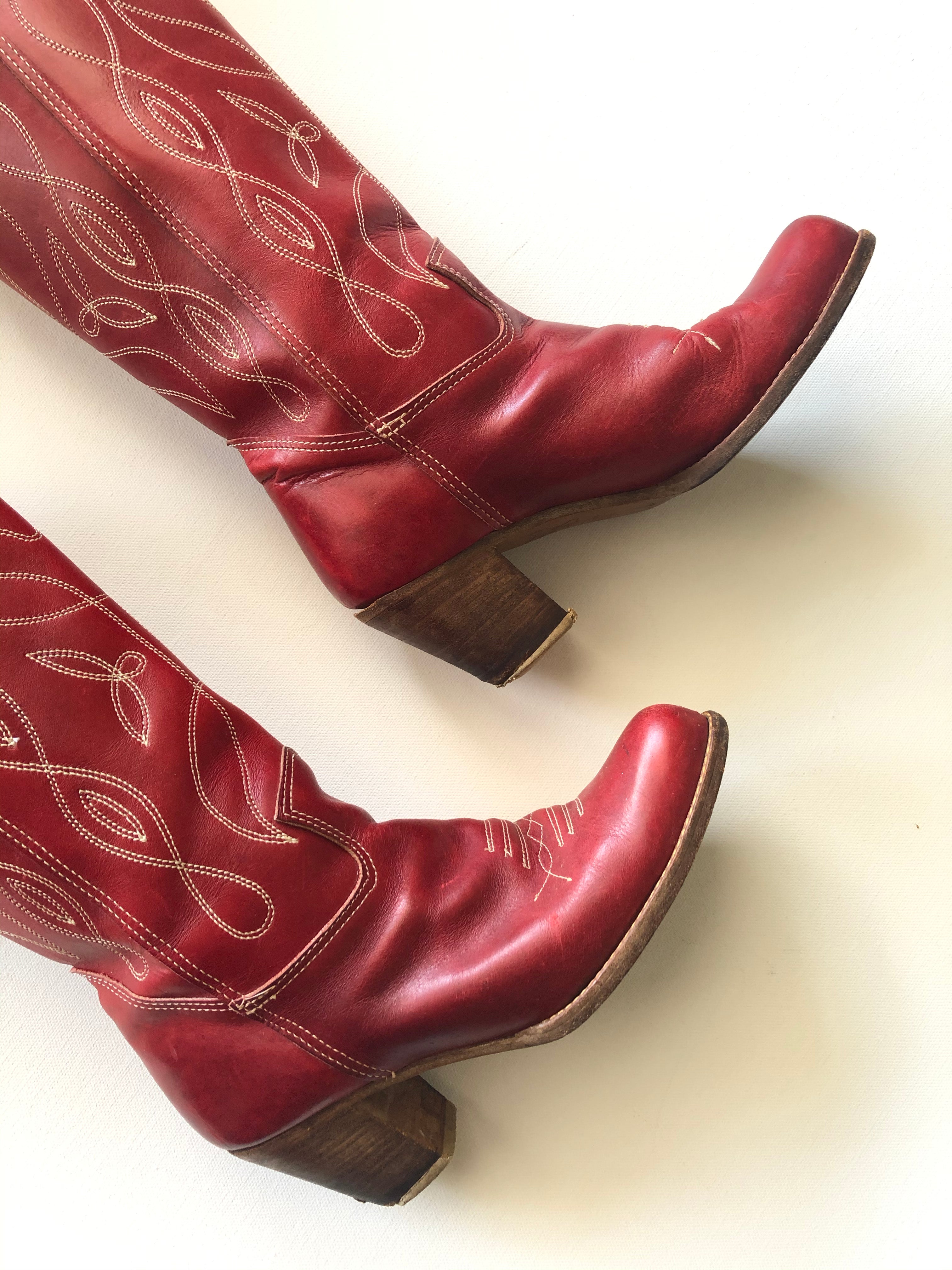 Vintage Western Boots - Rich Red