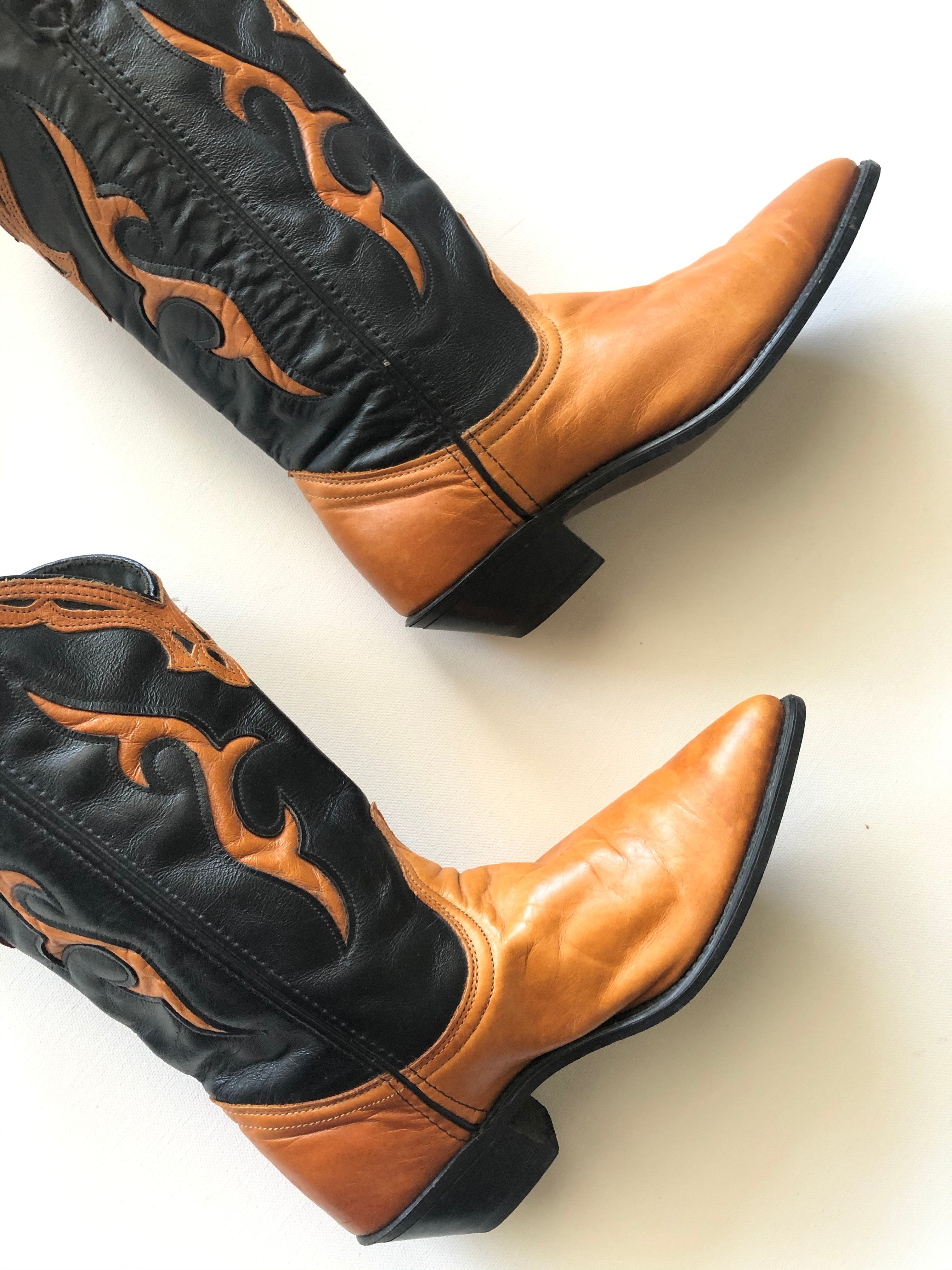 Vintage Western Boots - Black & Camel