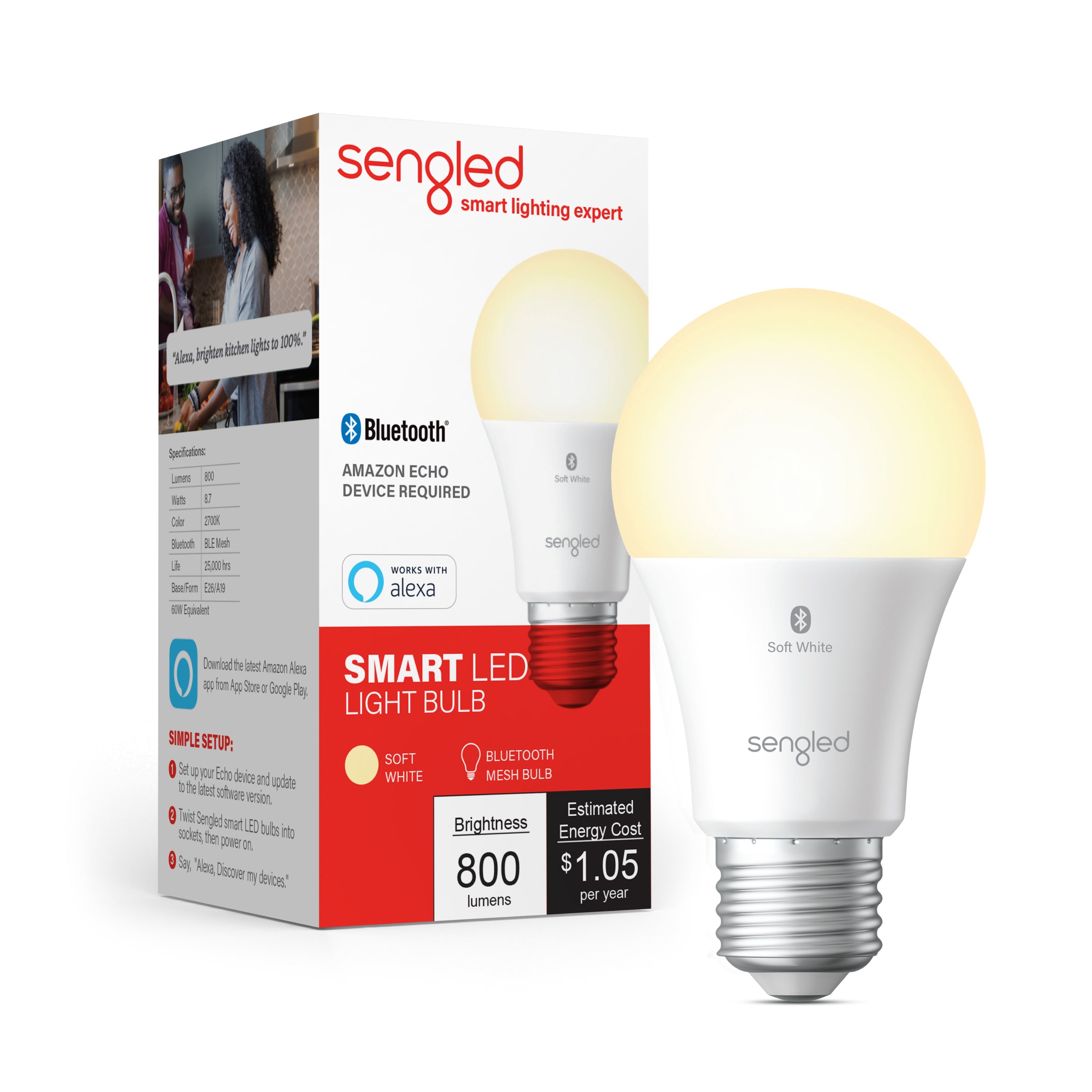 Perfekt Puno Mere end noget andet Sengled Smart Bluetooth Mesh LED Soft White A19 60W Bulb