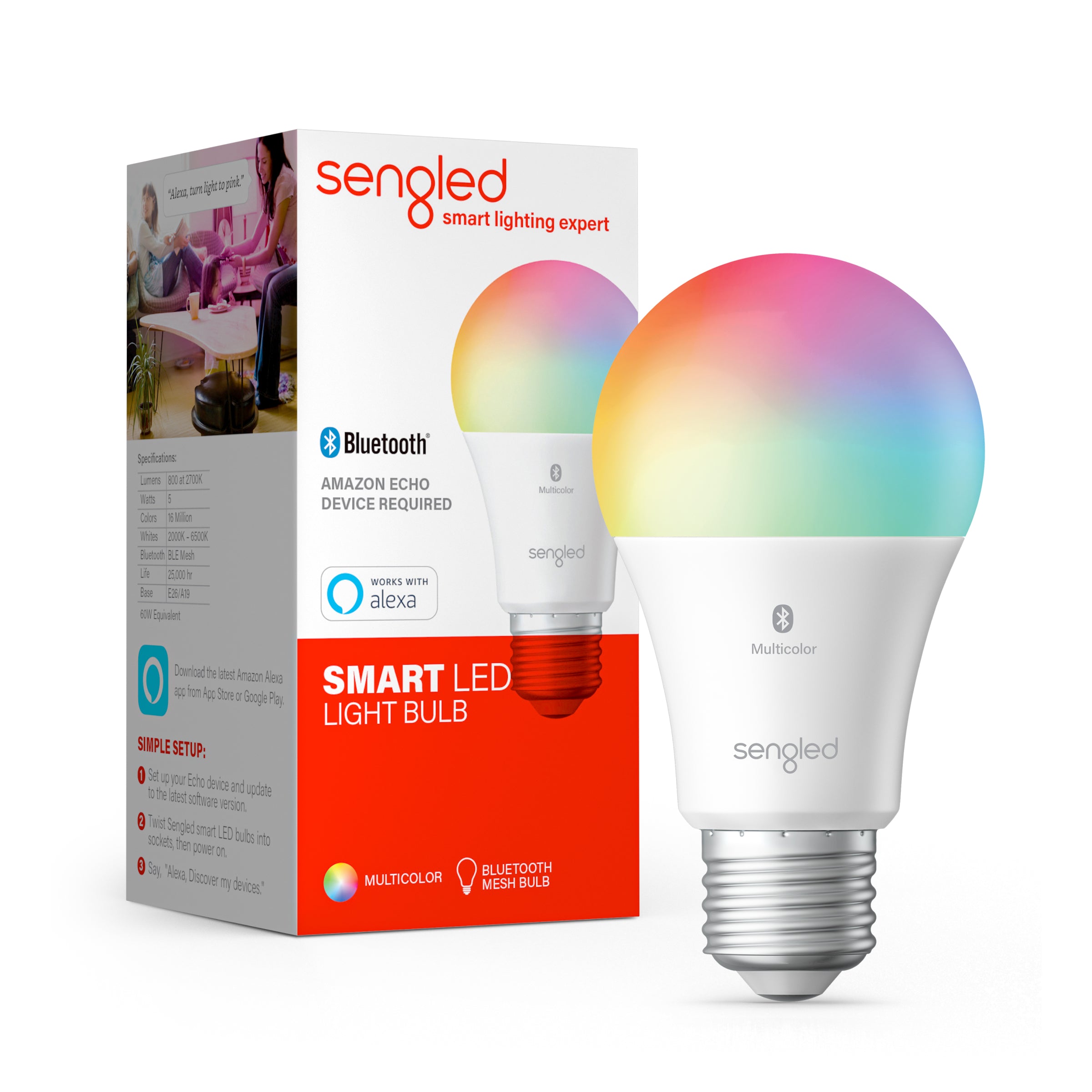 deform træt af Peep Sengled Smart Bluetooth Mesh LED Multicolor A19 60W Bulb