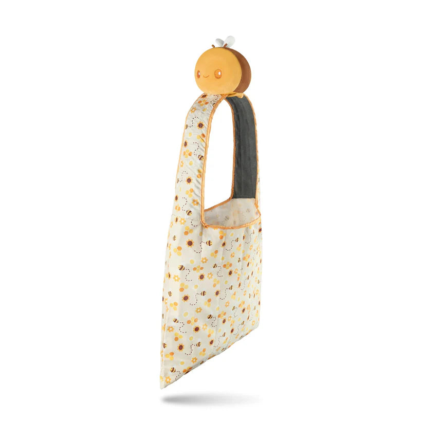Plushie Tote Bag: Yellow Bees & Honeycomb Tote Bag w/ Yellow Bee Plushie