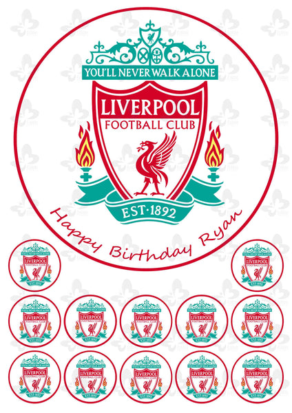 Liverpool FC: Personalised Edible Cake Topper Plus 12 Cupcake Toppers