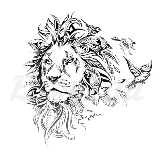 Lion and Birds Temporary Tattoo | EasyTatt™
