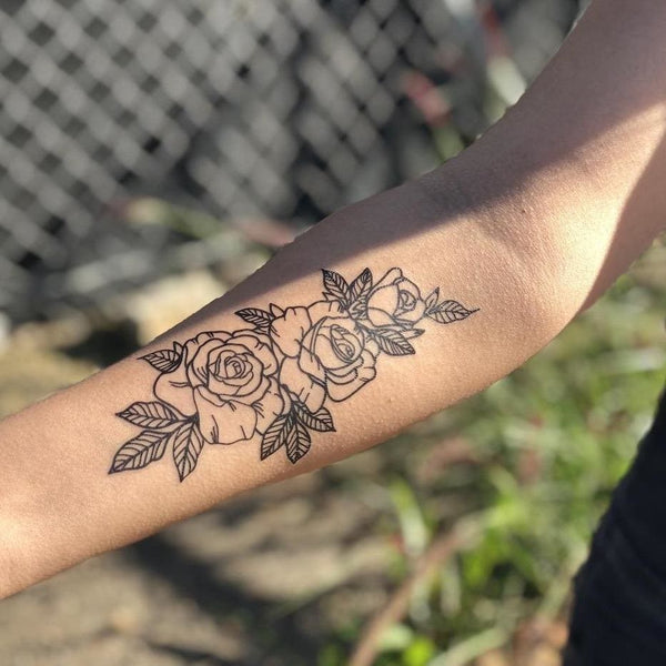 View 9 Rose Outline Tattoo Forearm - factgettypeople
