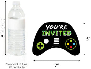 Game Zone - Shaped Fill-In Invitations - Pixel Video Game Party or Birthday Party Invitation Cards with Envelopes - Set of 12