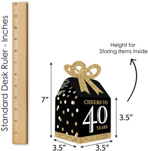 Adult 40th Birthday - Gold - Square Favor Gift Boxes - Birthday Party Bow Boxes - Set of 12