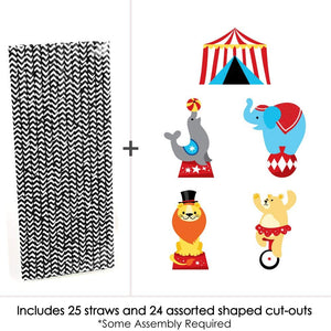 Carnival - Step Right Up Circus - Paper Straw Decor - Carnival Themed Party Striped Decorative Straws - Set of 24