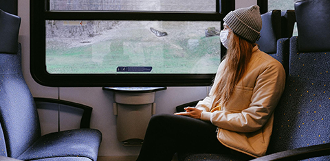 Woman sitting on a train