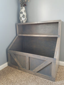 grey wooden toy chest