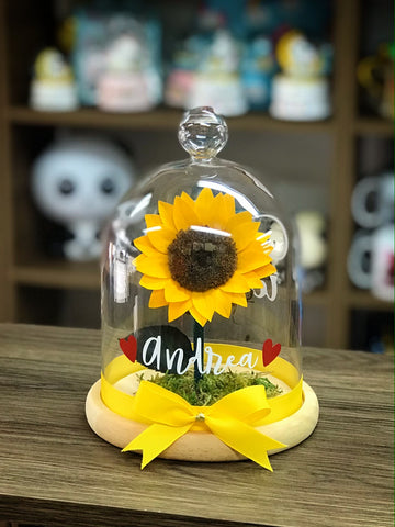 Girasol preservado en cúpula de vidrio Personalizada – El Regalador Ecuador