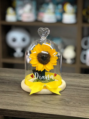 Girasol preservado en cúpula de vidrio Personalizada – El Regalador Ecuador