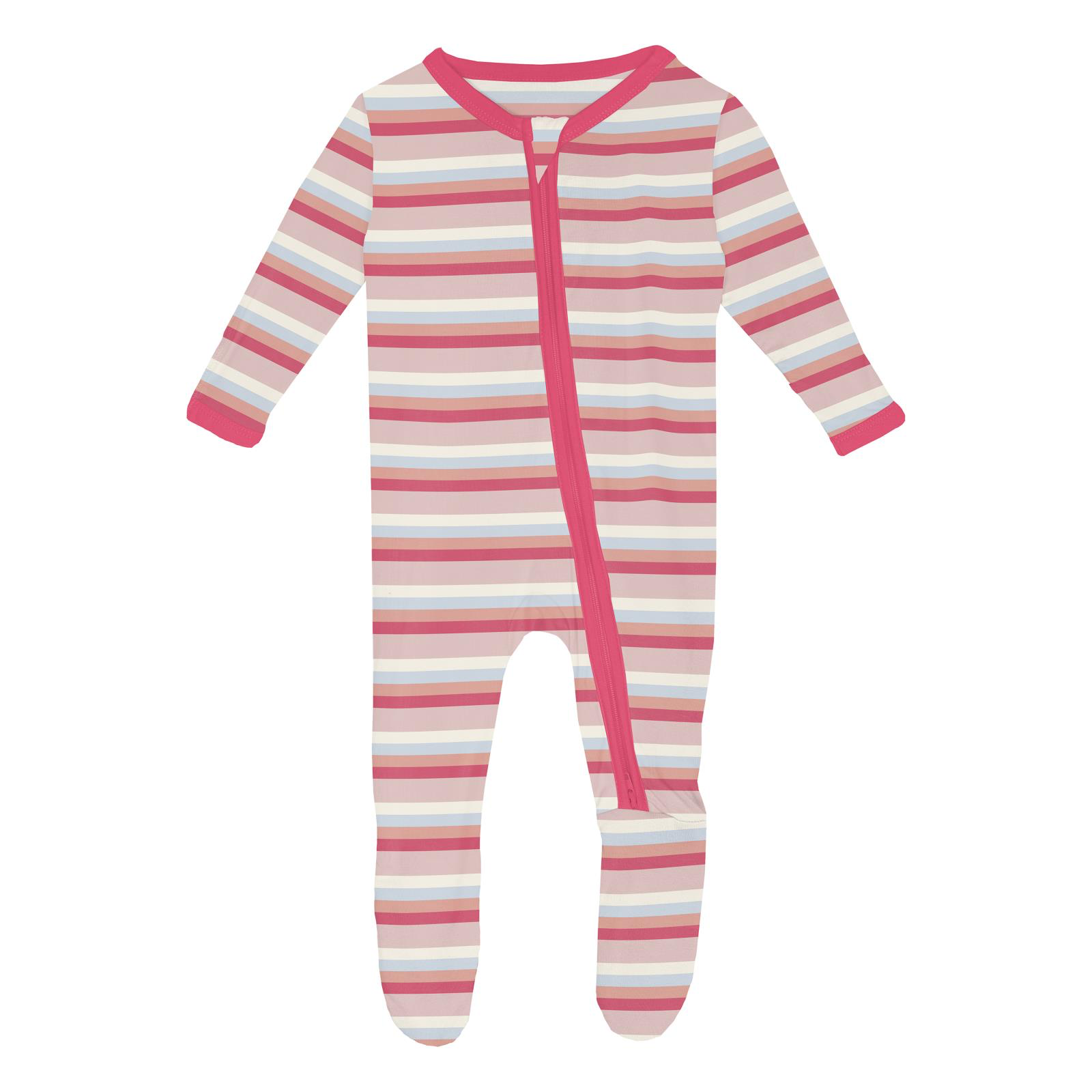 Print Footie with 2 Way Zipper - Baby Rose Stripe