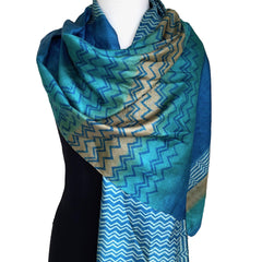 Silk sari scarf aqua - Pallu Design