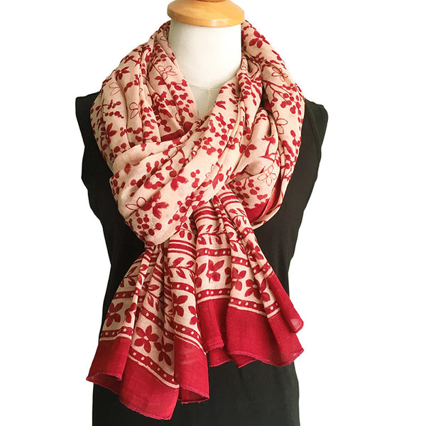 Buy Red-Blue Block Printed Cotton voile Square Scarf Online at