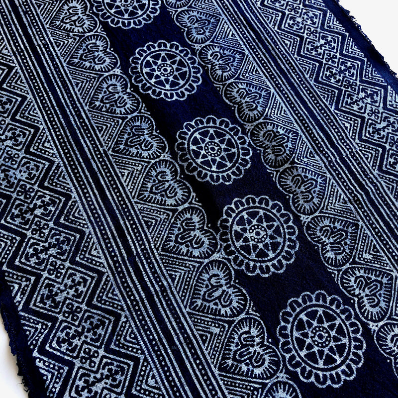 Indigo Batik Hmong Fabric with Sun Motif - Pallu Design