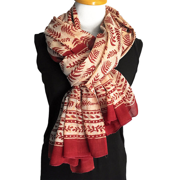 Hand Block Printed Cotton Scarf with Natural Dye, Red – Katharine