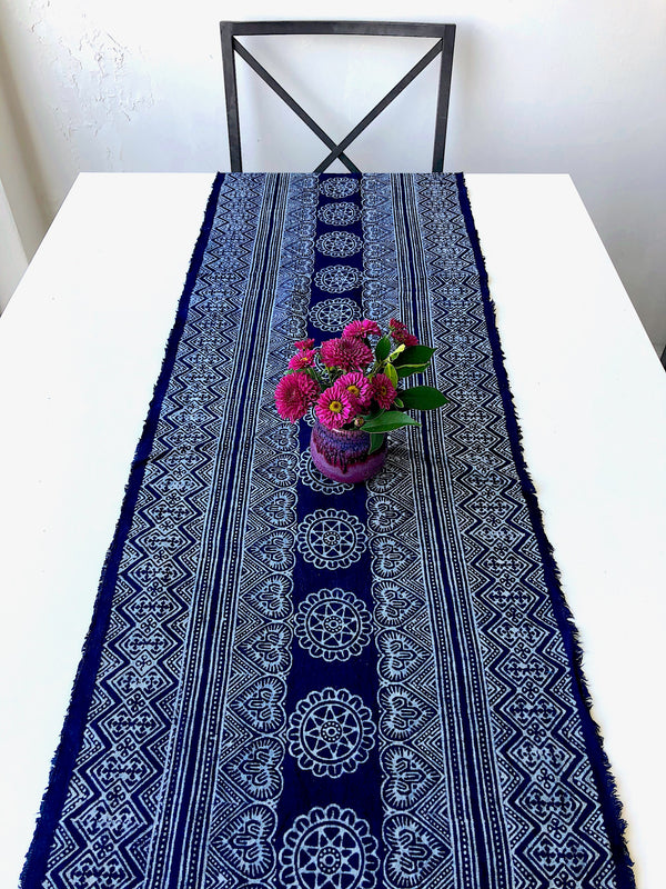 Hmong batik fabric table runner - Indigo dyed