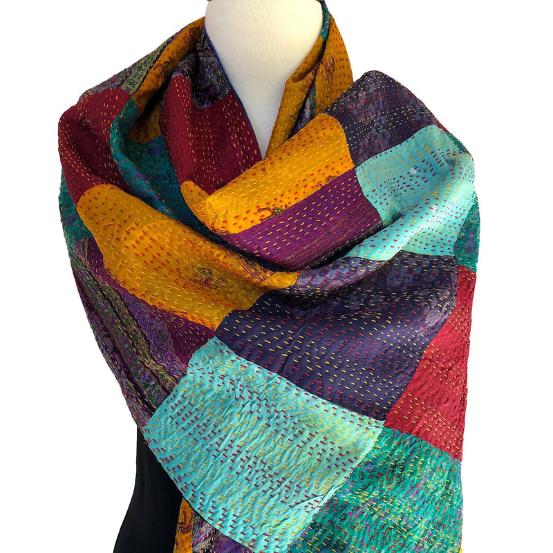 Patchwork Silk Kantha Scarf or Evening 