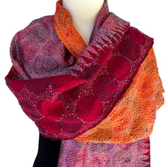 Silk sari Kantha scarf - Pallu Design