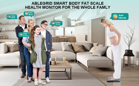 Body Fat Scale, Ablegrid Digital Smart Bathroom Scale for Body Weight, Large LCD Display Screen, 16 Body Composition Metrics BMI, Water Weigh, Heart