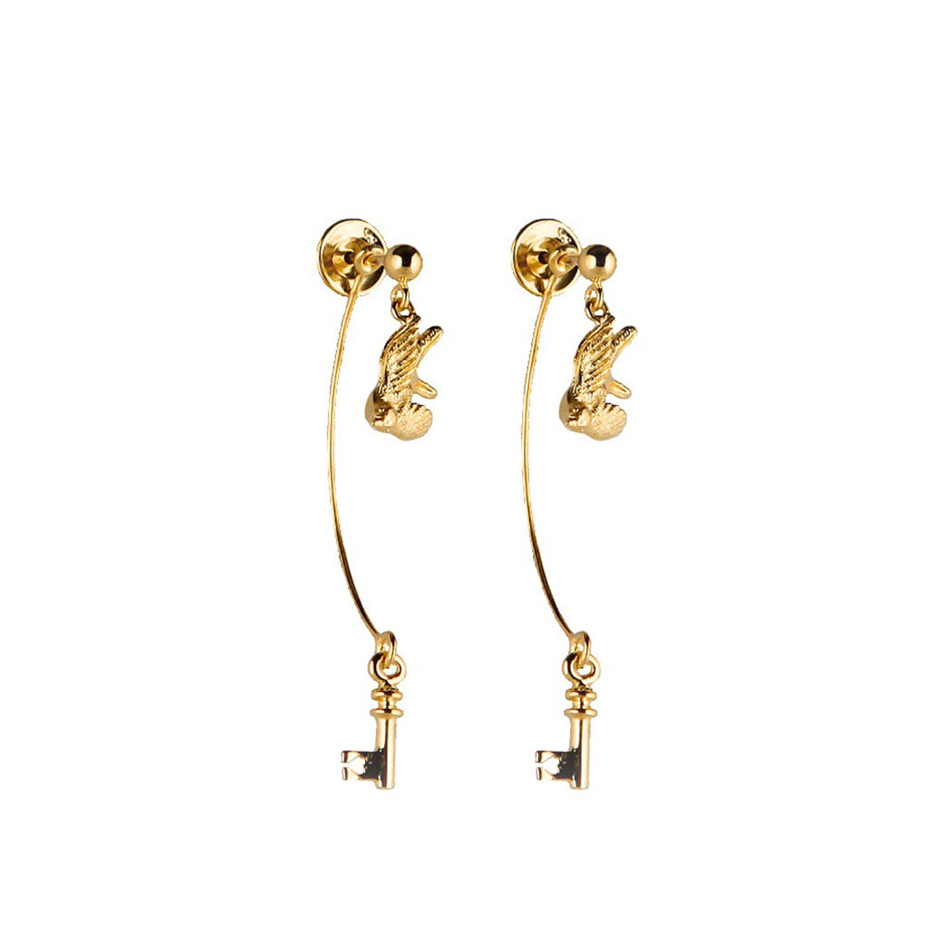 Gold Swallow And Key Earrings - Roz Buehrlen