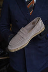 Castaner Nacho Penny Suede Espadrille Loafers- Light Grey