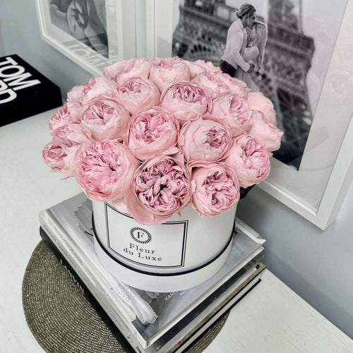 Preserved Pink Peonies in Round Box
