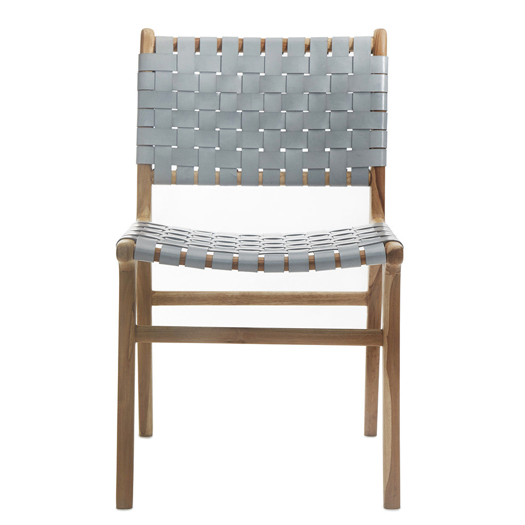 grey leather  teak dining chair