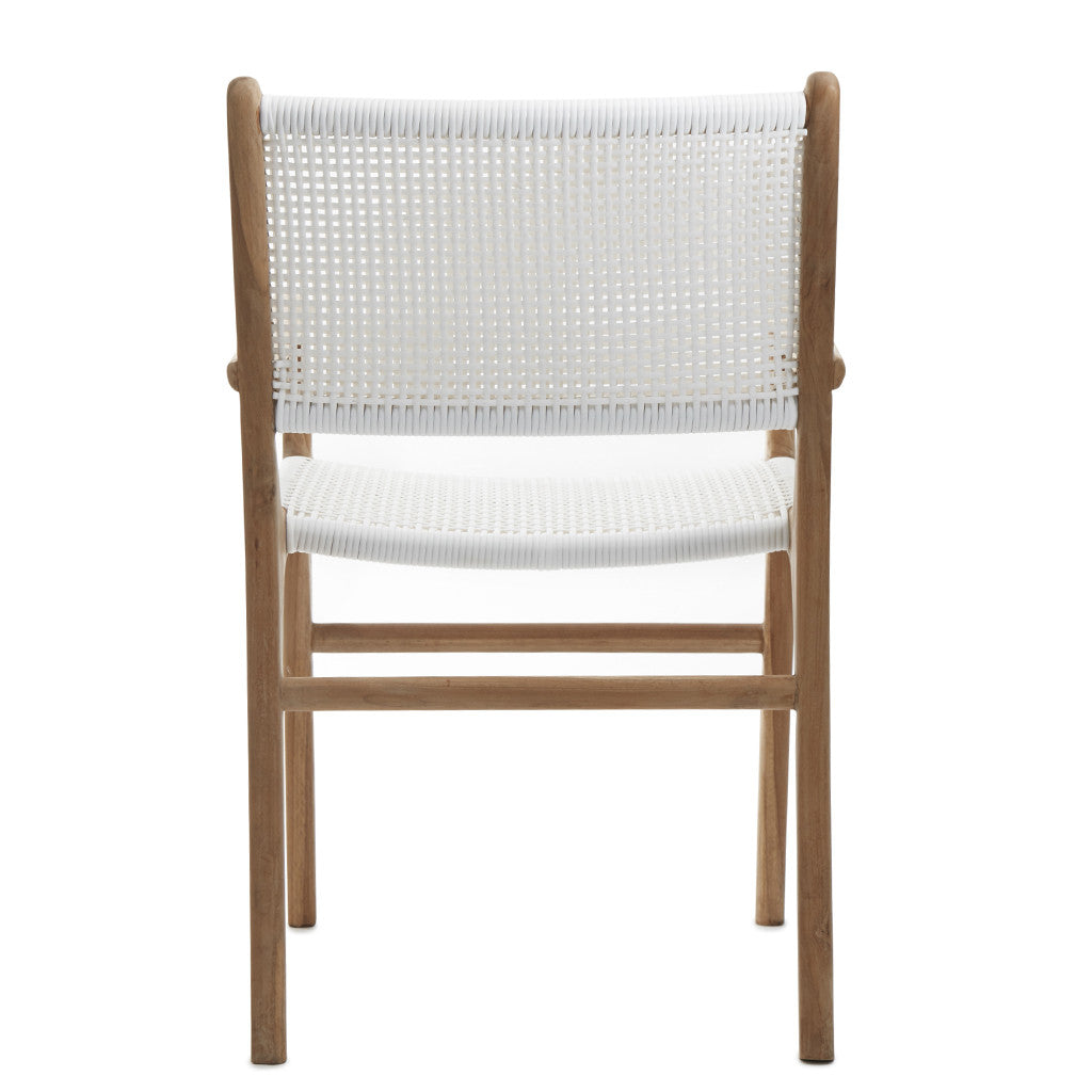 White Open Weave Rattan & Teak Dining Chair – The Grey House