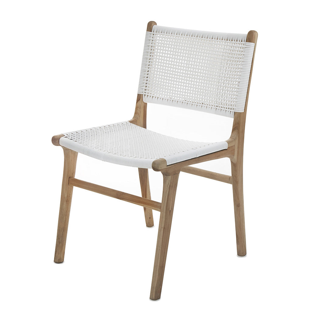 White Open Weave Rattan & Teak Dining Chair – The Grey House