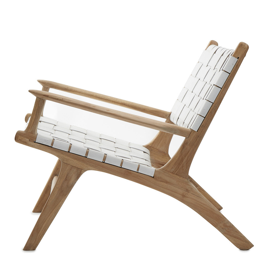 White Leather & Teak Lounge Chair – The Grey House