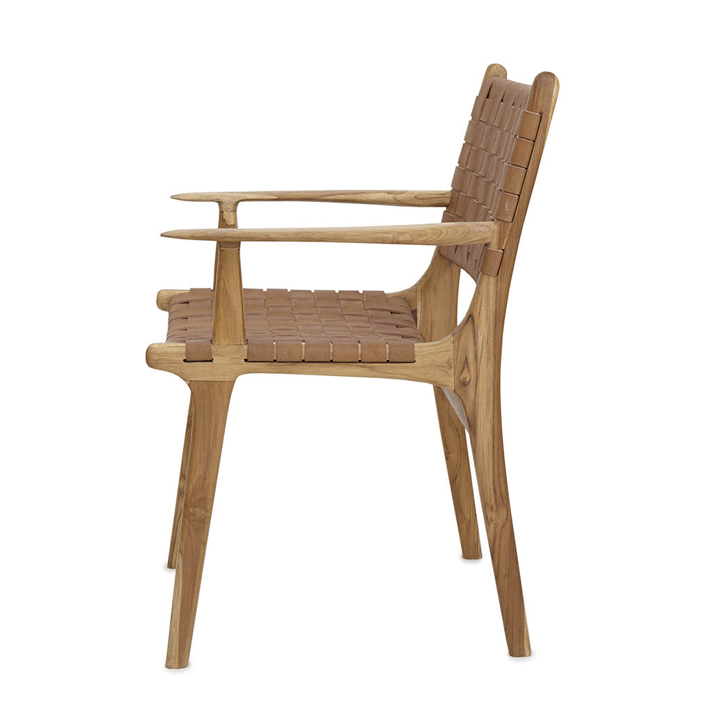 tan leather  teak dining chair